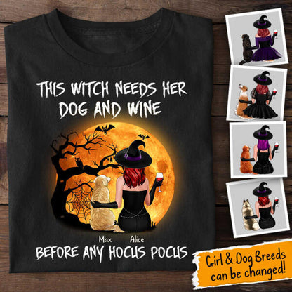 This Witch Needs Her Dog And Wine Personalized T-shirt TS-NB45