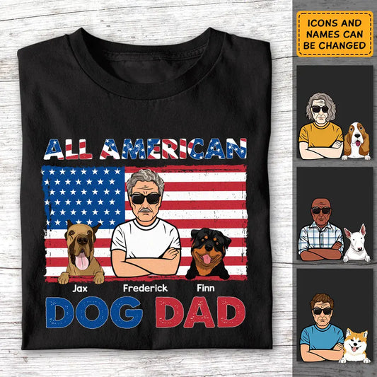 All American Dog Dad- Personalized T-Shirt - 4th July TS - PT3840
