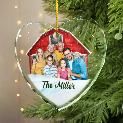 Custom Photo Christmas Family Portrait - Personalized Glass Ornament